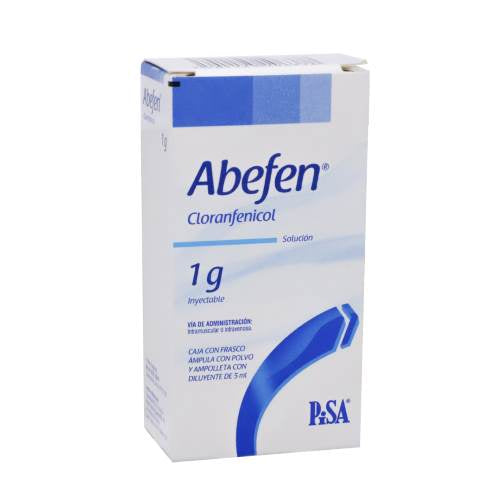 ABEFEN Sol. Iny. c/1 FCO. AMP. 1 G/5 ML.Cloranfenicol (Sol. Inyectable).