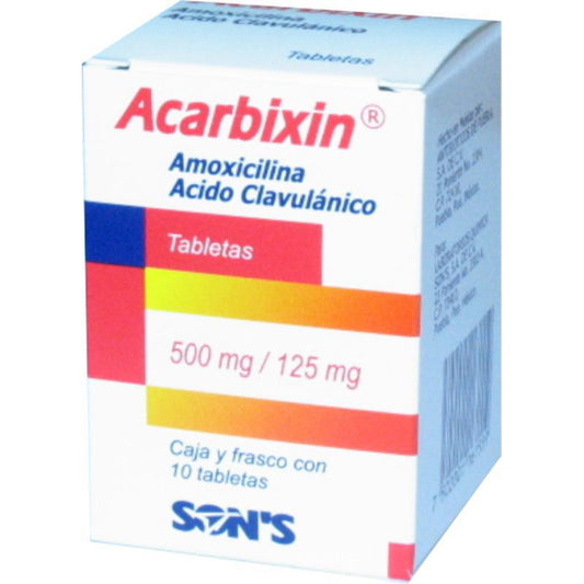 ACARBIXIN c/10 TABS. 500/125 MG.Amoxicilina+Ácido Clavulánico 500/125mg. (Tabs. Orales).